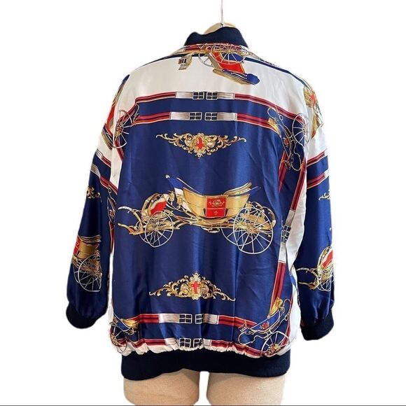 VTG 80s Paris Equestrian Carriage Satin Bomber Jacket S/M/L/XL - Picture 4 of 9